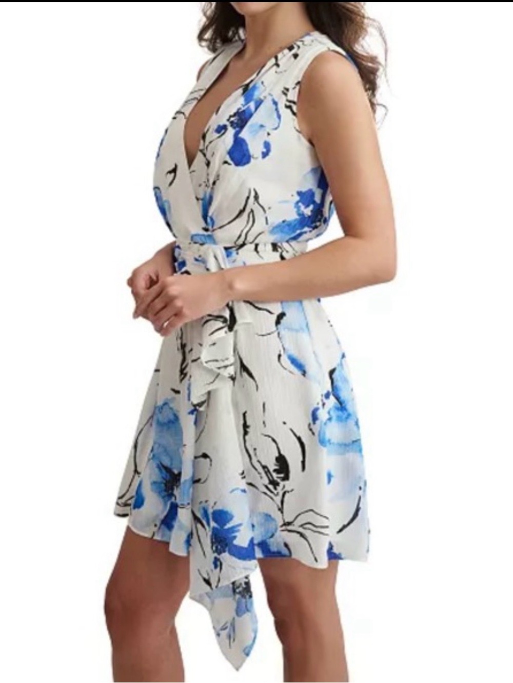 DKNY White Mini Wrap Dress with Blue Floral Print - Picture 7 of 10